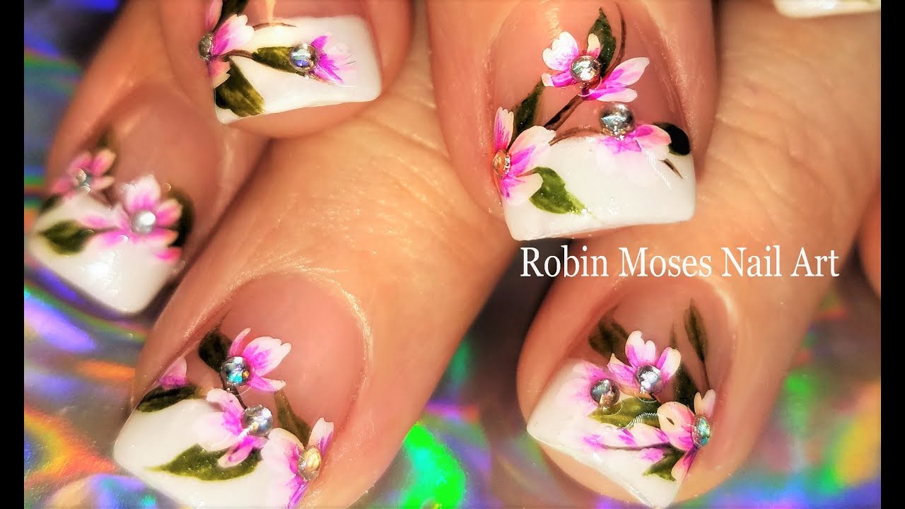 6. Floral Pink Tip Nails - wide 9