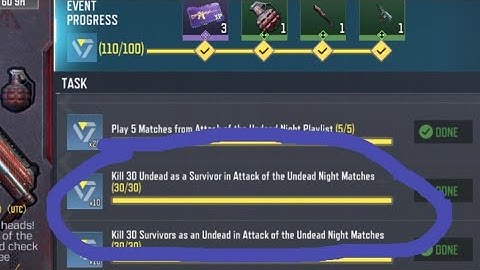 Call Of Duty Mobile Kill 30 Undead as a Survivor in Attack of Undead Night Playlist Task Complete