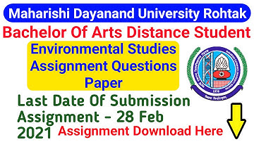 MDU Distance BA Students Enviromental Studies Assignment || MDU Assignment Notice 2021
