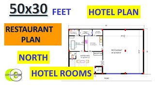 50X30 Feet होटल रेस्टोरेंट प्लान II Office & Lift II 6 Room Per Floor