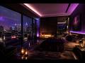 Cozy Rainy Night R&B Jazz 🌧️ Purple Neon Bedroom Ambience | Relaxing Music for Sleep & Focus