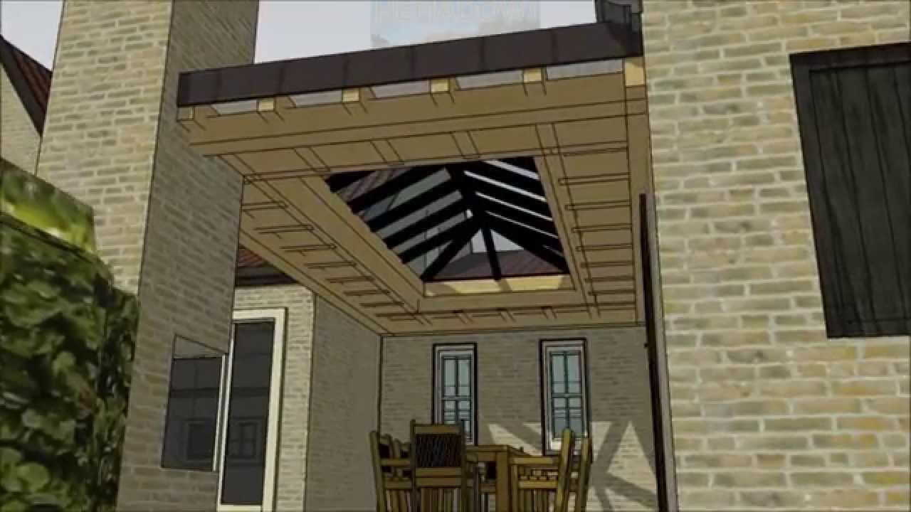 Eiken veranda of terrasoverkapping met eiken gebint van hemadowi ...