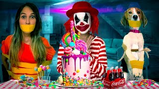 The clown caught me and now he has my pet!