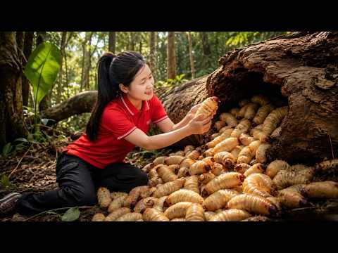 Harvesting A Lot Of Palm Weevil, Silkworm Pupae Go To Village Market Sell !!! | Susan Daily Life
