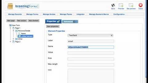 Breezing Forms Joomla Adding Sections, Elements, Fields