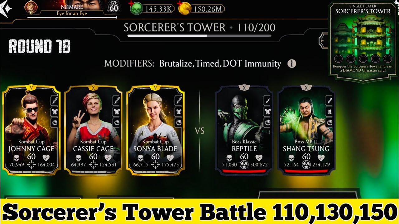 Sorcerer’s Tower Bosses Battle 110,130 & 150 Fight + Reward MK Mobile