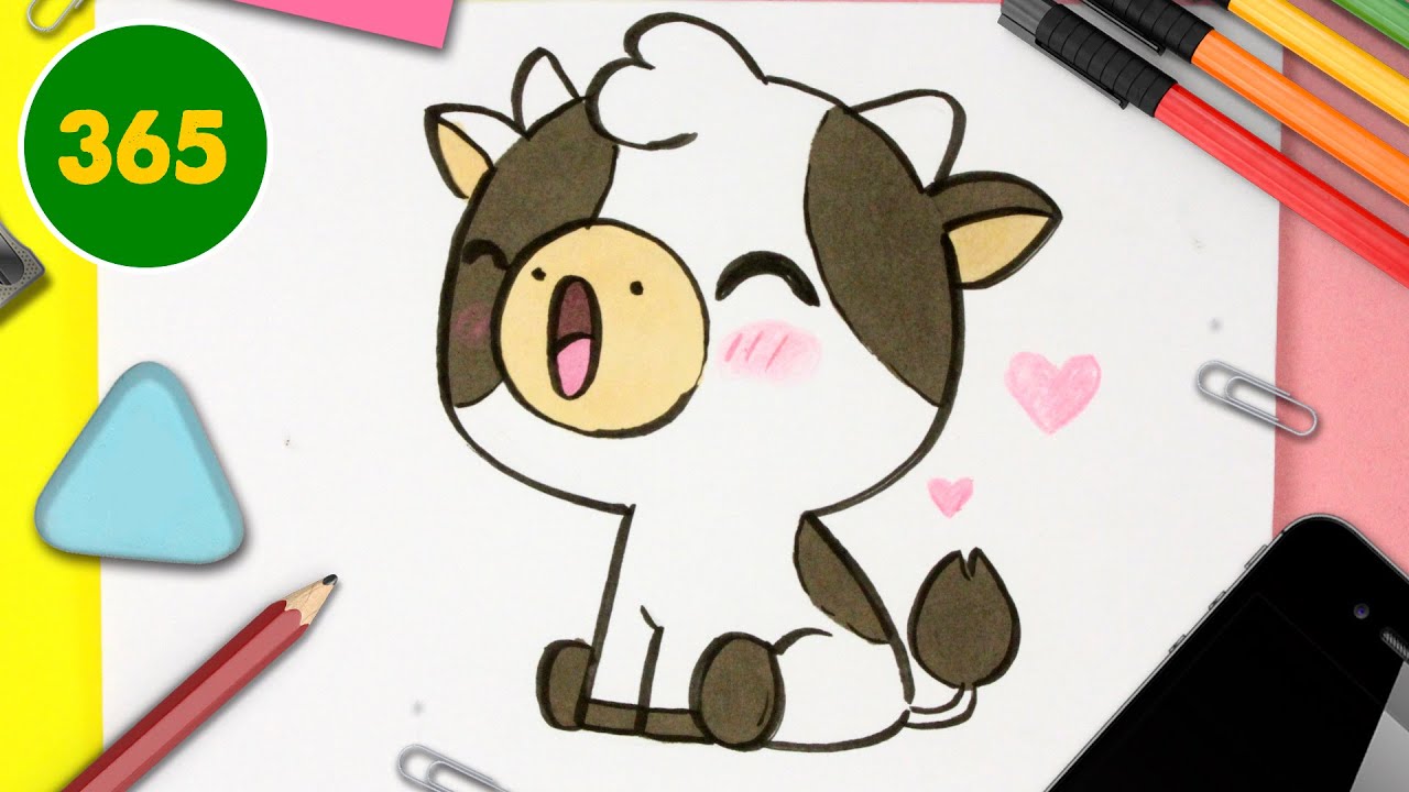 Como desenhar Vaca fofa Kawaii ❤ Animais Kawaii, Desenhos para