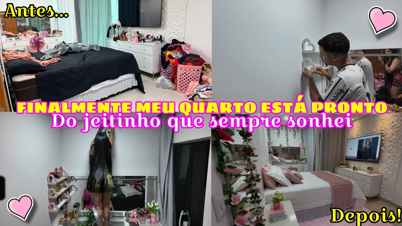 FINALMENTE MEU QUARTO FICOU PRONTO||ORGANIZEI MEU GUARDA ROUPA E PENTEADEIRA||DECOREI E AMEI TUDO😍💕
