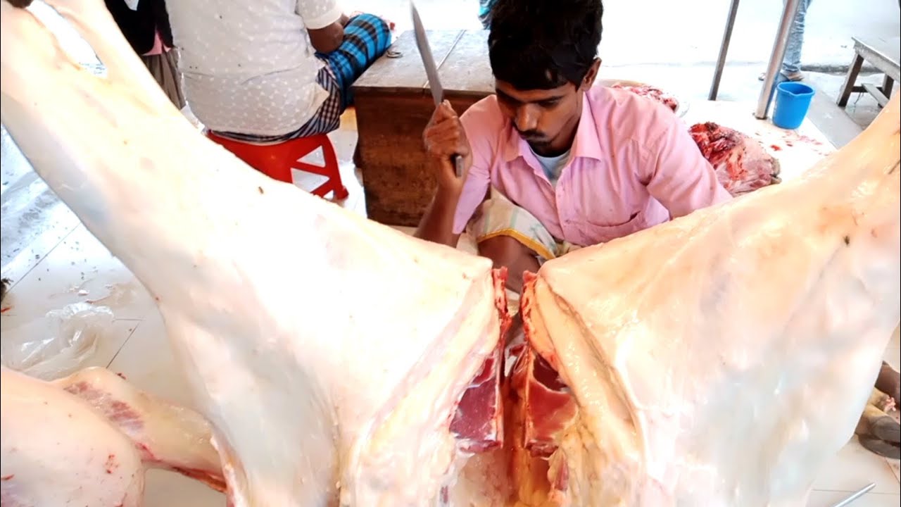 Full Cow Cutting Butcher Of Bangladeshi. Meat Cutting Home Lander. Cutting Skills.