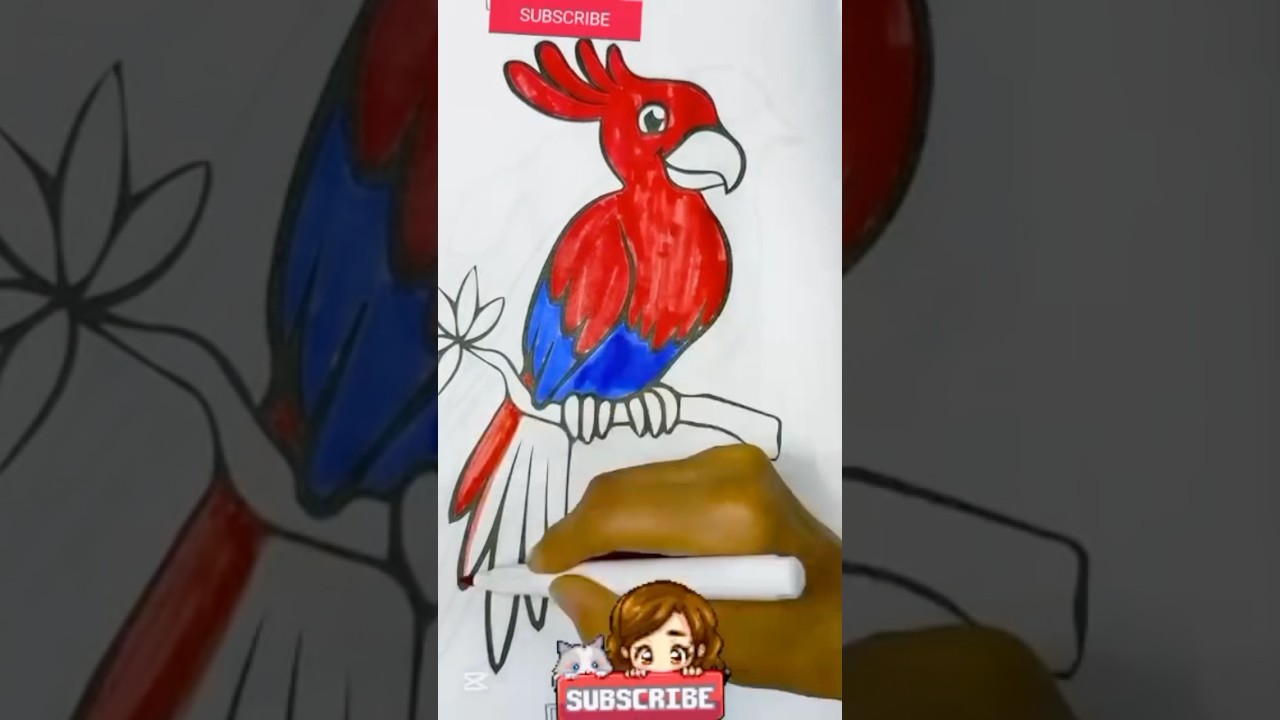 Colorful Parrot on a Branch 🦜 | Bright Drawing Art #ParrotArt #ColorfulDrawing #RelaxingArt