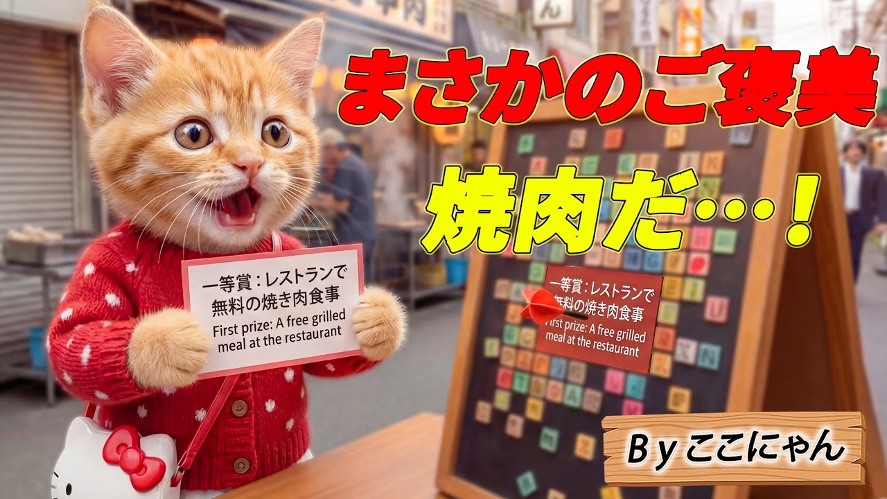 まさかのご褒美…ここにゃん、初めての焼肉体験 🐱🥩