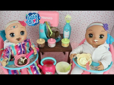 BABY ALIVE BEBÊ LAURINHA E GÊMEA Hora da Comidinha -Alimentando  Bonecas com Papinhas Saudáveis