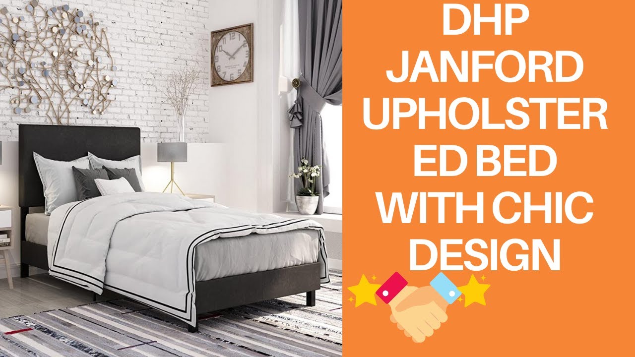 DHP Janford Upholstered Bed with Chic Design | Twin | Black Faux Leather Overview