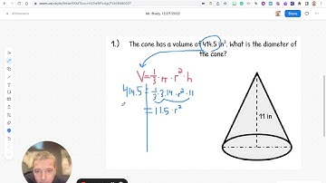 Volume problem that requires students to find the missing dimension of a cone.