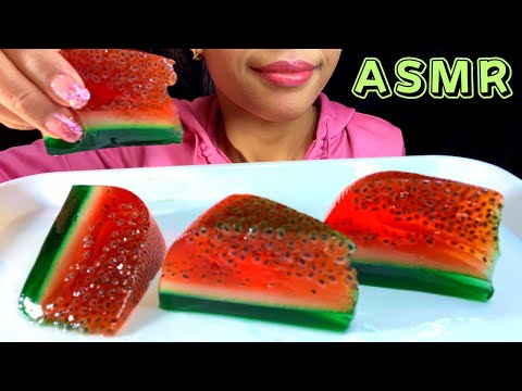 見た目はスイカ🍉味はいちご🍓ゼリーASMR『咀嚼音/ムクバン/食べる音』