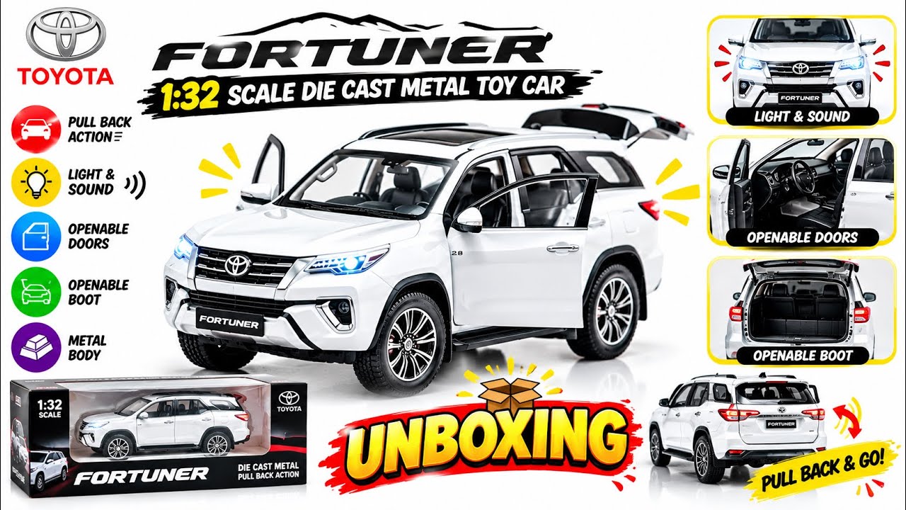 White Toyota Fortuner 1:32 Scale Die-Cast Toy Car Unboxing