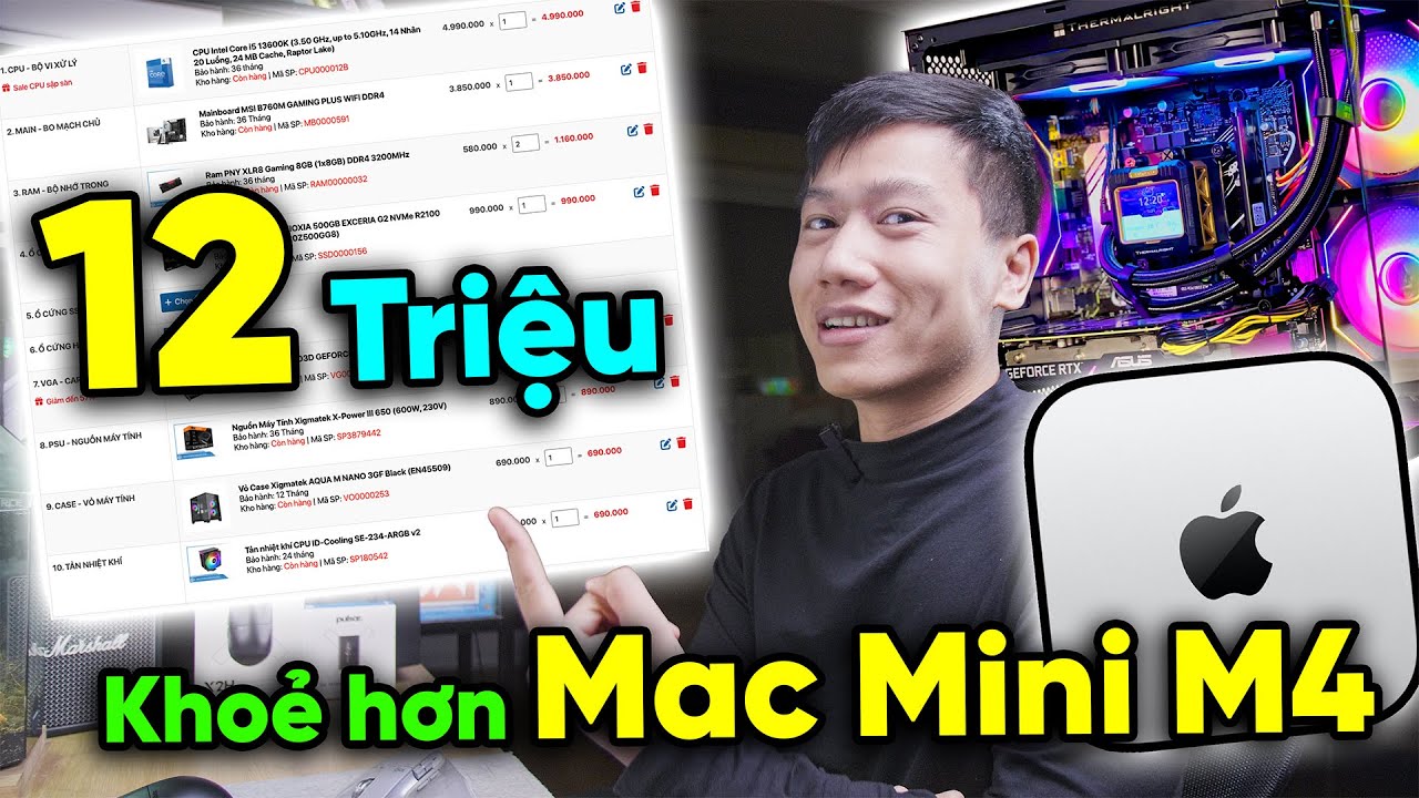 Outline Video Thử Build PC 12 TRIỆU mạnh hơn Mac Mini M4 - Cố mà BUILD thôi!