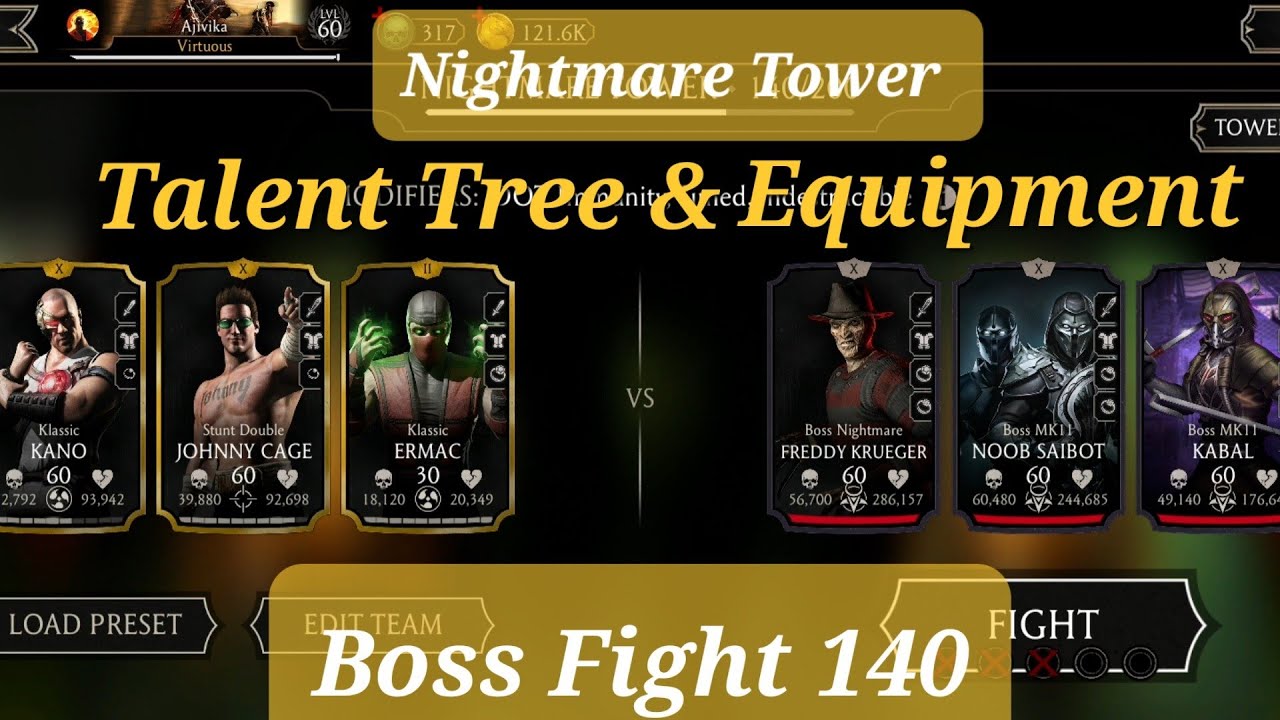 Mk Mobile Nightmare Tower Boss Fight 140 | Talent Tree & Equipment 