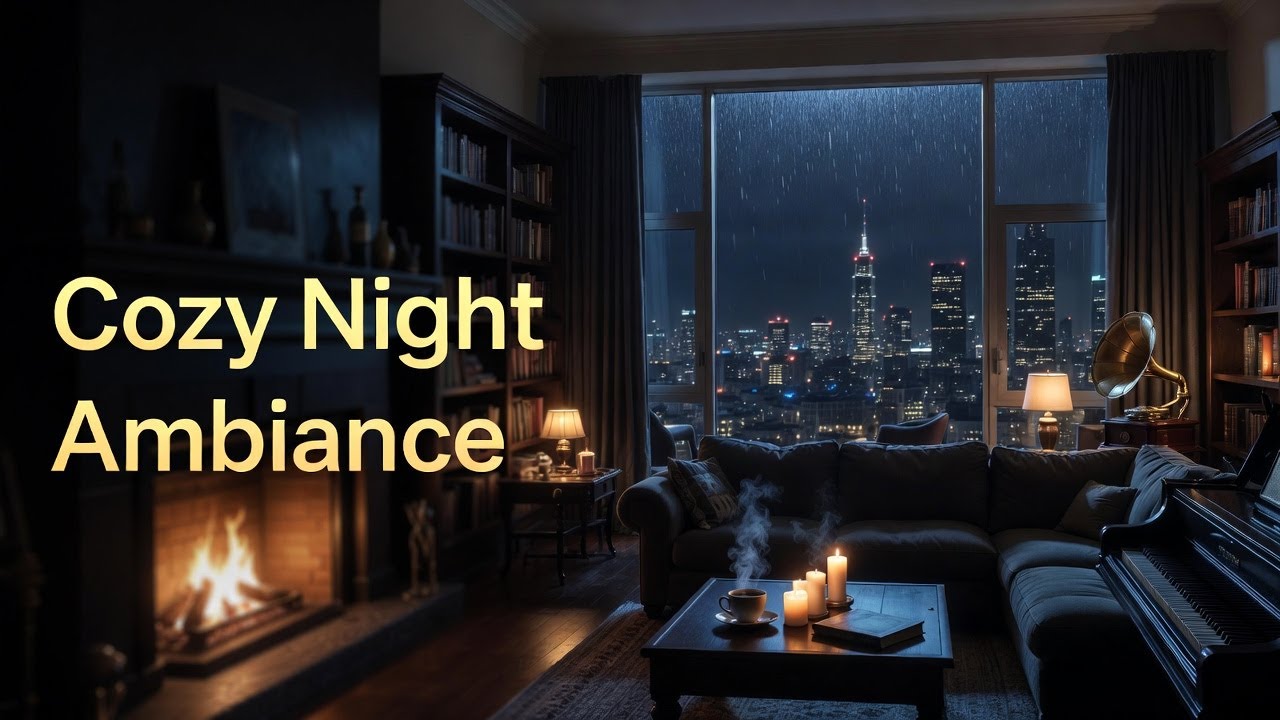Cozy Piano, Fireplace & Rain Ambience 🌙 Relaxing Background Music for Sleep & Focus