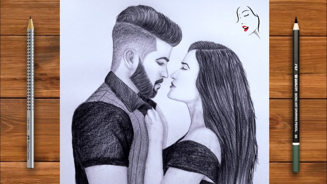 Pencil drawing of Romantic couple step by step