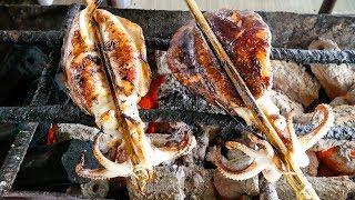 Cambodian Street Food - GIANT GRILLED SQUID and MEAT MARATHON in Phnom Penh, Cambodia!