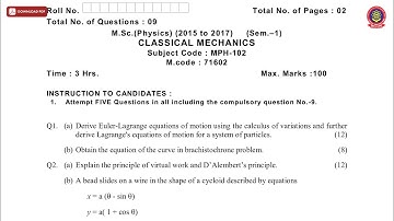 MSC PHYSICS 1ST SEM CLASSICAL MECHANICS MAY 2019 | PTU