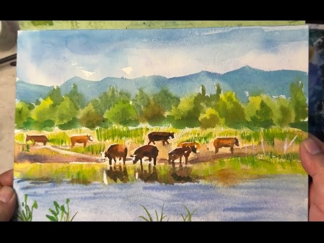 N1332 水彩风景Watercolor Landscape 수채화풍경- YouTube