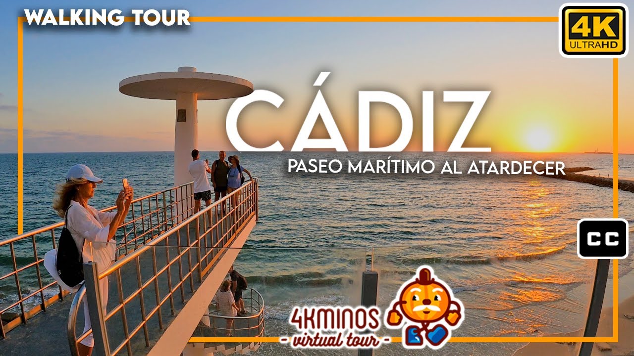 Cádiz - Paseo Marítimo al atardecer - 4K (Ultra HD) Walking Virtual Tour Spain 2022