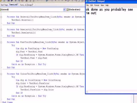 Tutorial 3 - How to make a Notepad in Visual Basic 2008