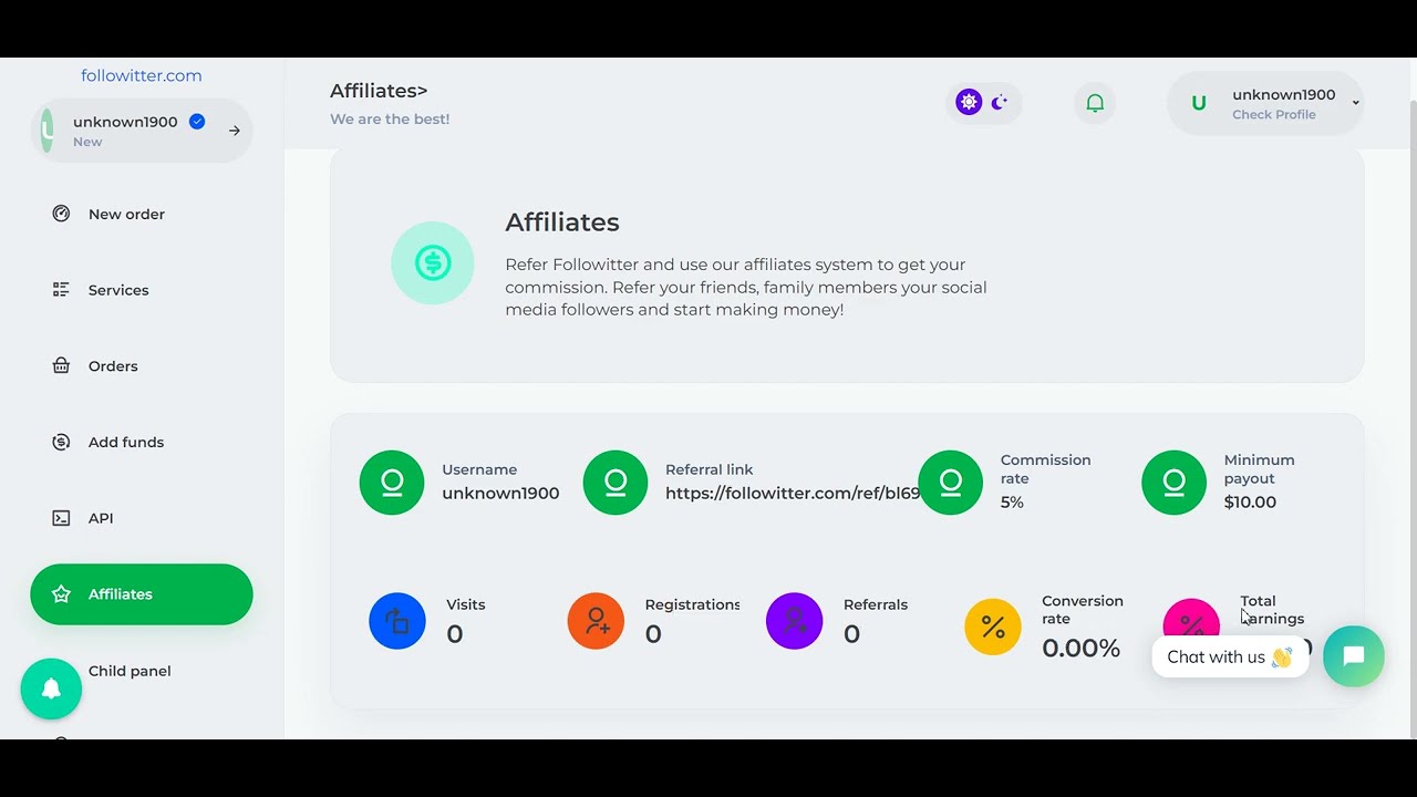 Followitter SMM Panel - How to Get Your Affliate Link