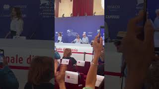 Woody Allen arrives for the press conference of Coup de Chance in Venice