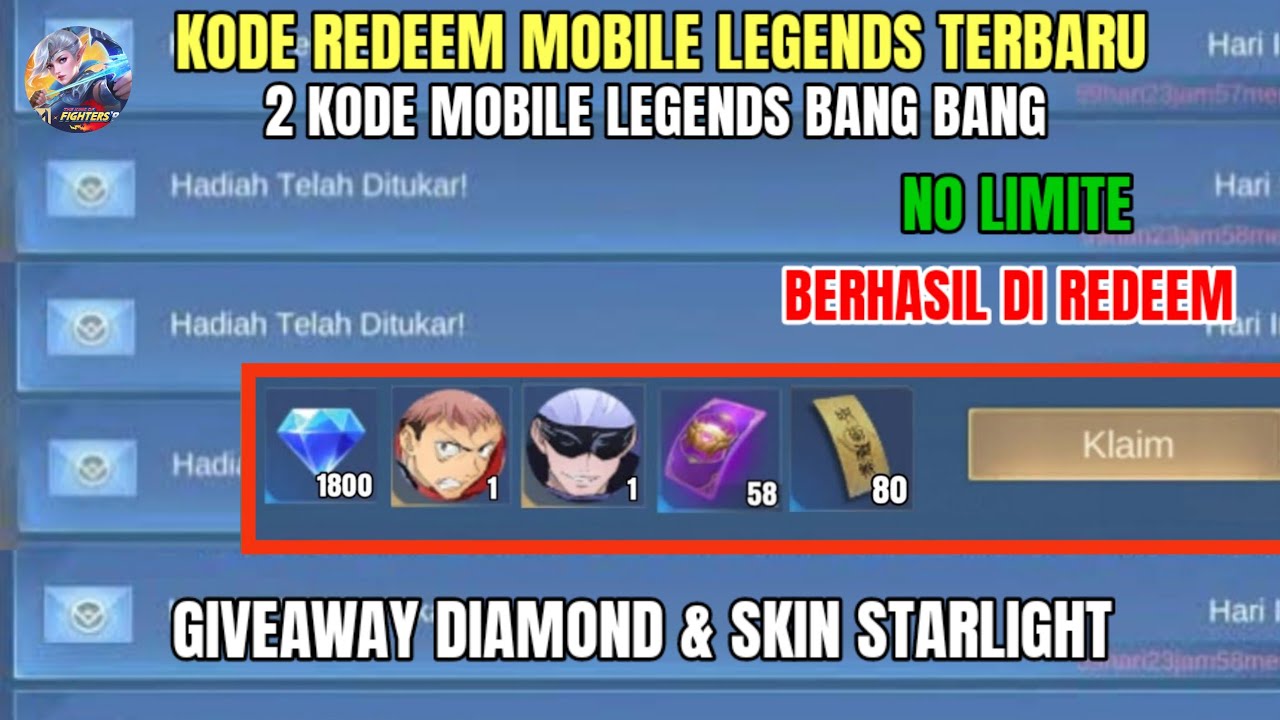 NO LIMITE! 2 KODE REDEEM ML TERBARU KODE REDEEM MOBILE LEGENDS HARI INI ...