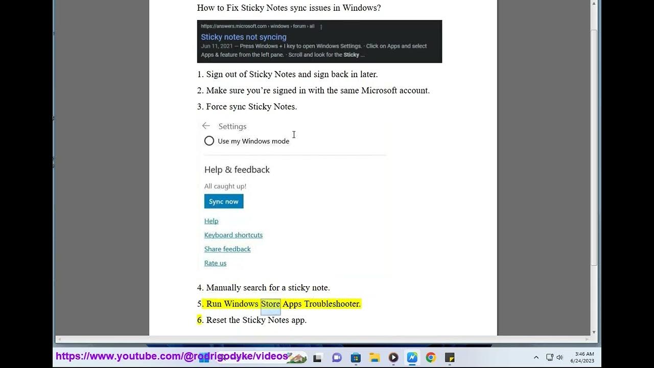 Fix Sticky Notes sync issues in Windows YouTube