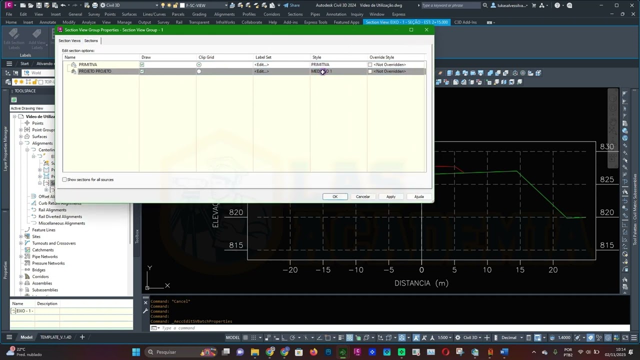 Alterando Estilo da linha de Terreno e ELevações a cada metro