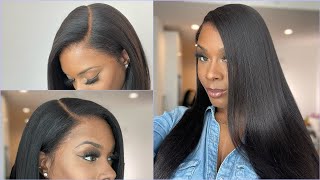 Natural Kinky Edges - Yaki Texture Silk Press Look Glueless Lace Front Wig Great For Beginners 