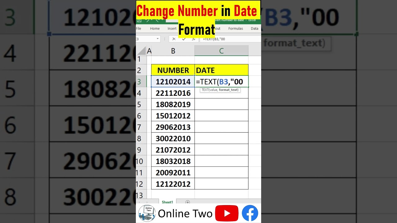 CHANGE NUMBER IN DATE FORMAT | EXCEL FORMULA | TEXT FUNCTION #shorts