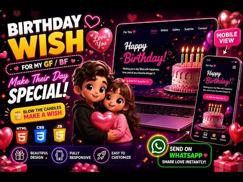 Build a Beautiful Birthday Website | HTML CSS JavaScript Project & Deploy It FREE on GitHub Pages 🎂