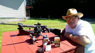 Charles Daly 101, 410ga patterning for squirrel season. Daxisonn red dot sight, fullbow rifle rest