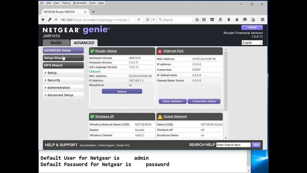 netgear router configuration page