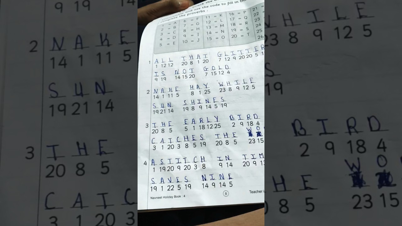 Navneet Holiday book std 4.. pg no.8 ,9,10 I.Q. crack the code_word code_word scramble class 4