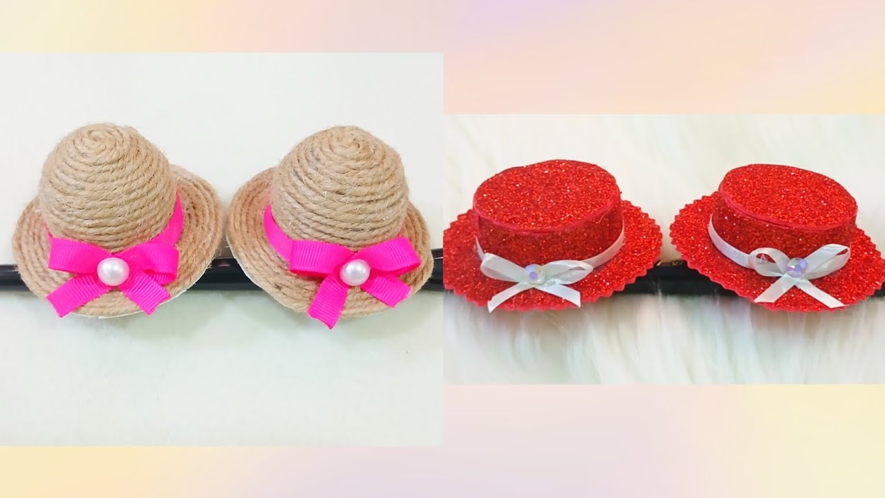DIY Recycle plastic cap waste turn into beautiful hat clips with help of glitter foam jute thread .