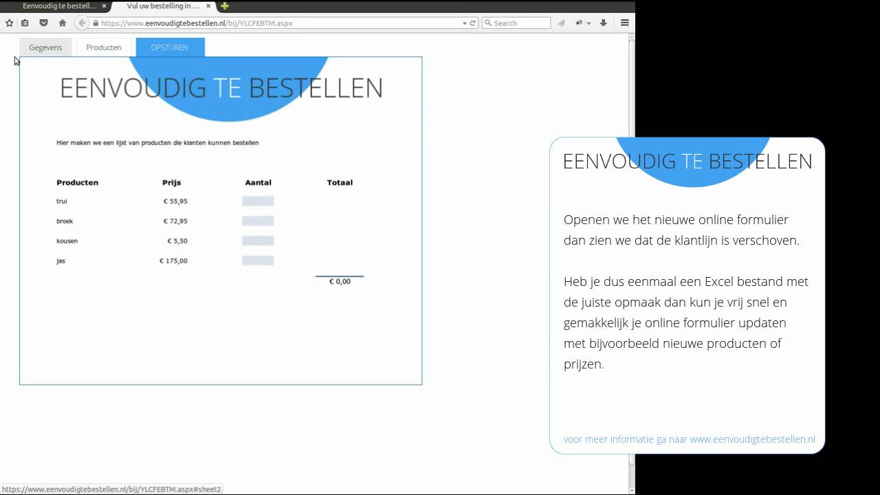 Eenvoudigtebestellen Excel omzetten naar online formulier YouTube