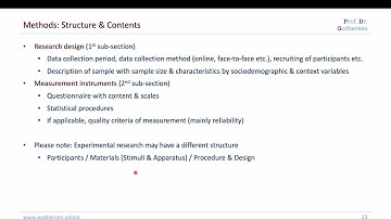Quantitative Research Papers 4: Methods (part 1): Structure & Contents