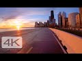 Chicago lakefront virtual bike ride during spectacular sunrise. [4K]