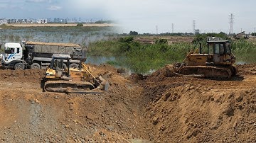 THE BEST TECHNIQUES POCCESSING NEW PROJECT ! BULLDOZER KOMATSU D53P MOVING SOIL INTO WATER