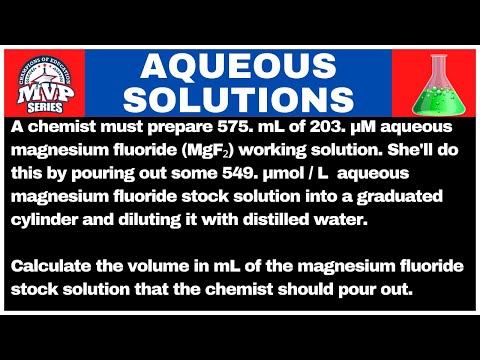 A chemist must prepare 575  mL of 203 μM aqueous MgF2. How will she do it with a stock soln?