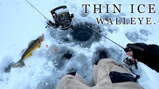 Thin Ice Gull Lake Walleye Fishing! (Catch & Cook Fish Sandwich) by Sobi 34,610 views 4 months ago 24 minutes