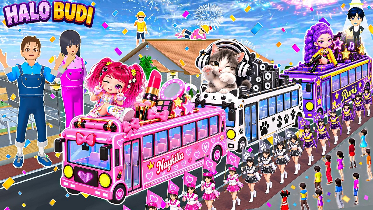 Yuta Mio Pawai Bus NAYKILLA, KICAU MANIA & RUMI Warna-Warni! 🥳🌈 | Atom Atam Ikut Joget Keliling Kota