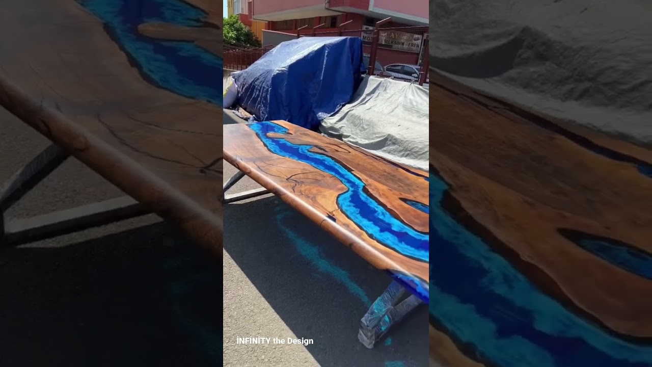 Walnut Epoxy Table Making Video (blue epoxy white waves)