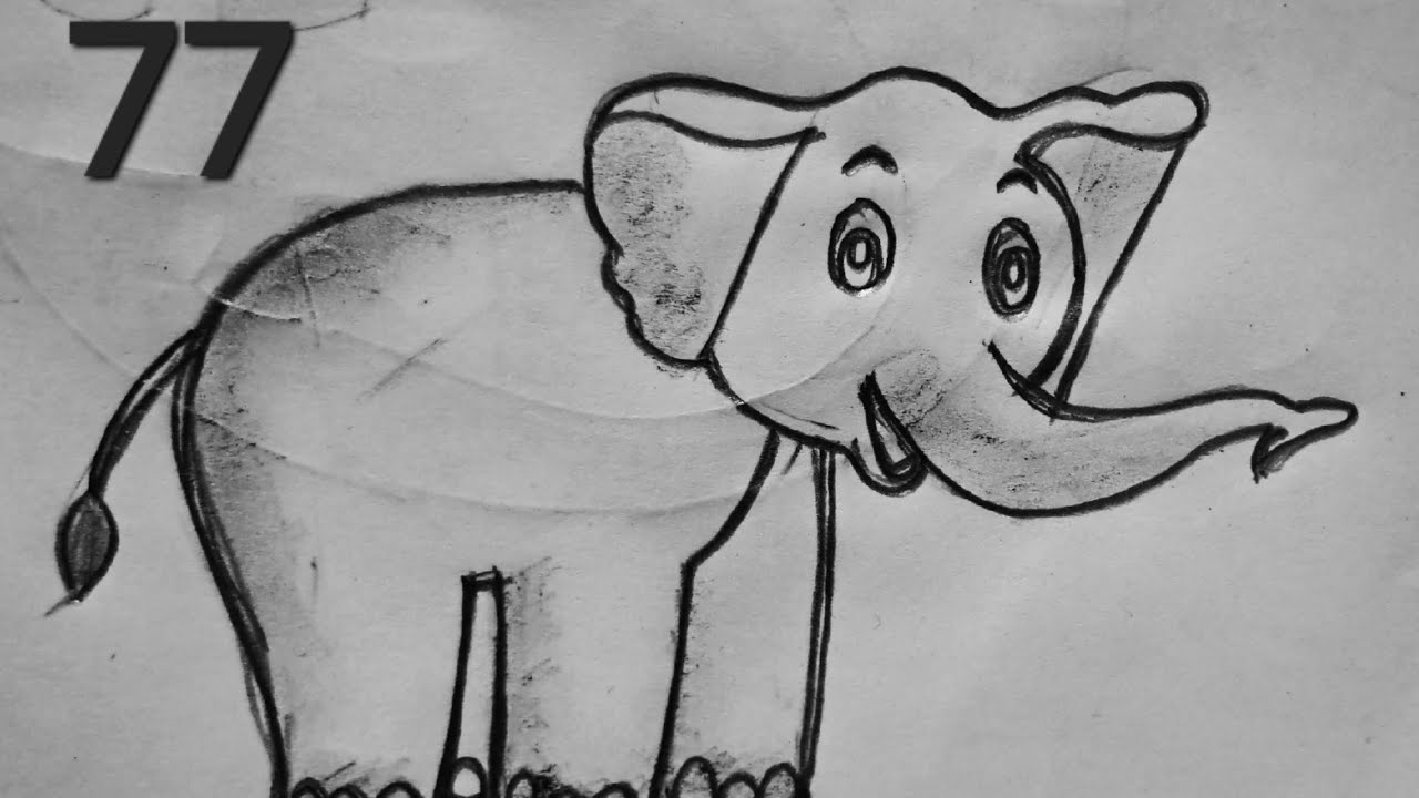 how to draw elephant from 77 number easy step by step | cartoon drawing ...